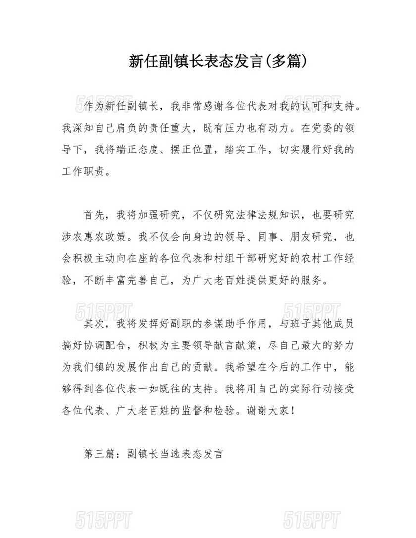 副镇长任职表态发言