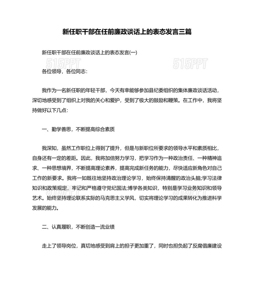 集体廉政谈话表态发言