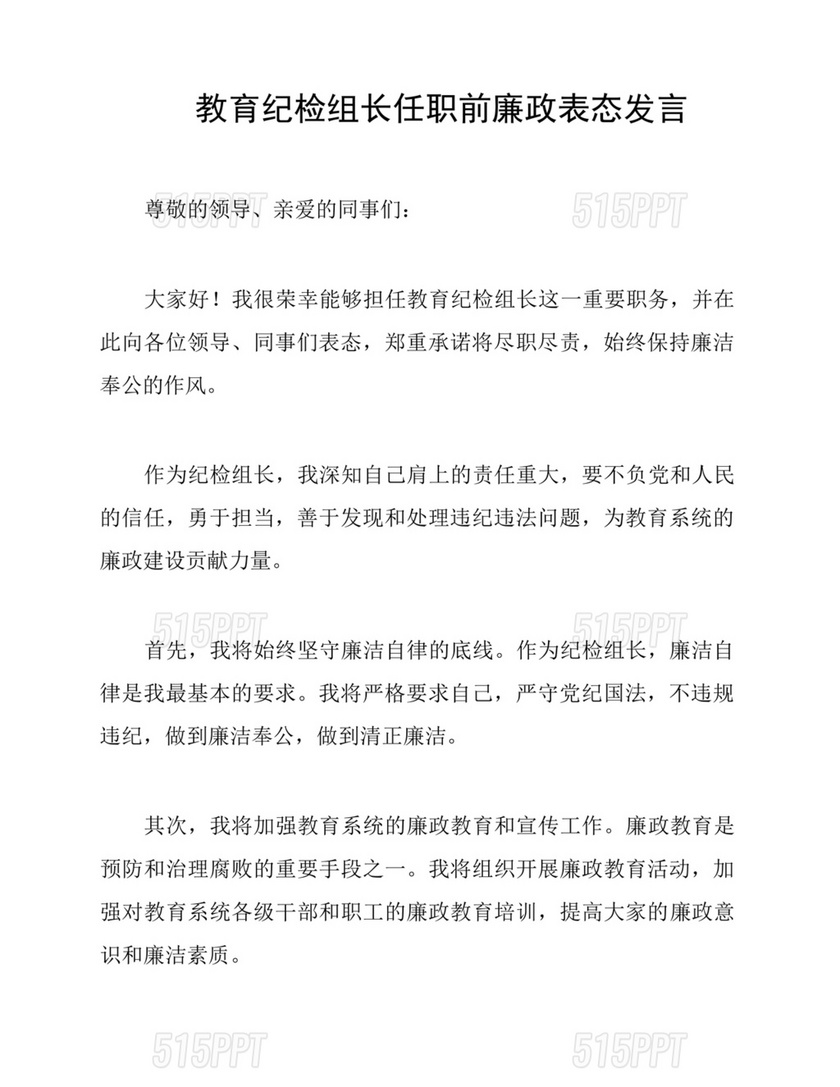 纪检组长任职表态发言简短