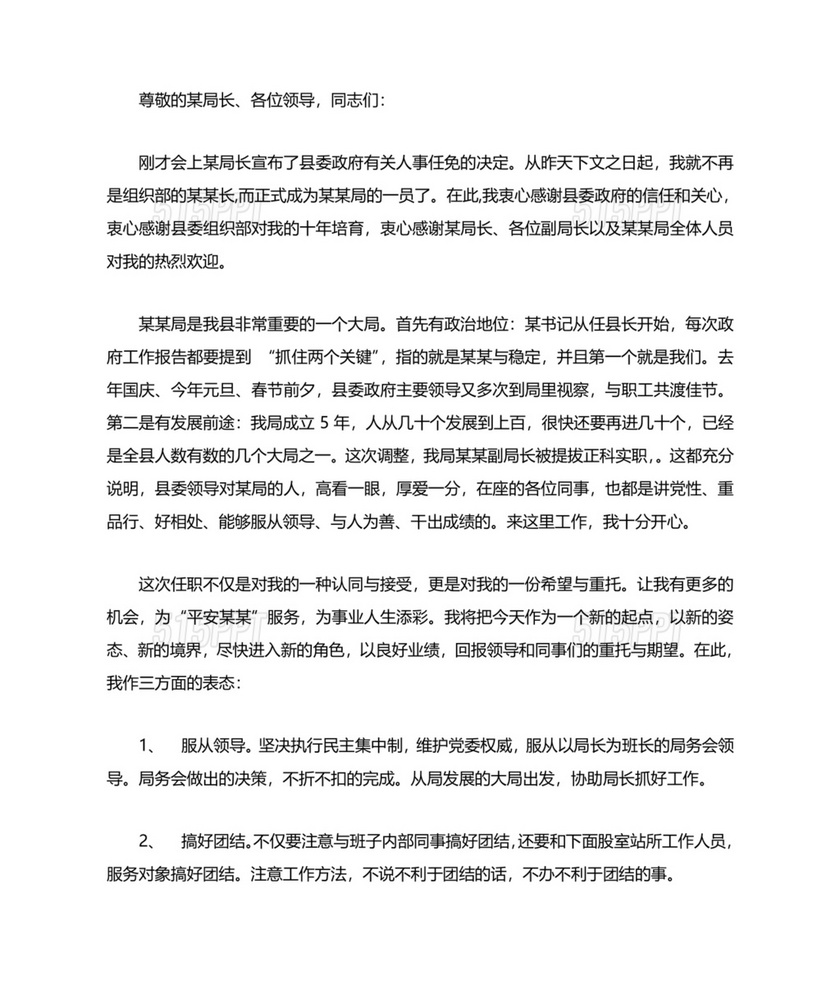 副局长任职表态发言简短