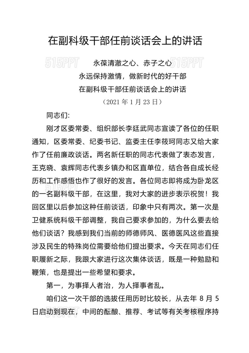 副科任前谈话表态发言