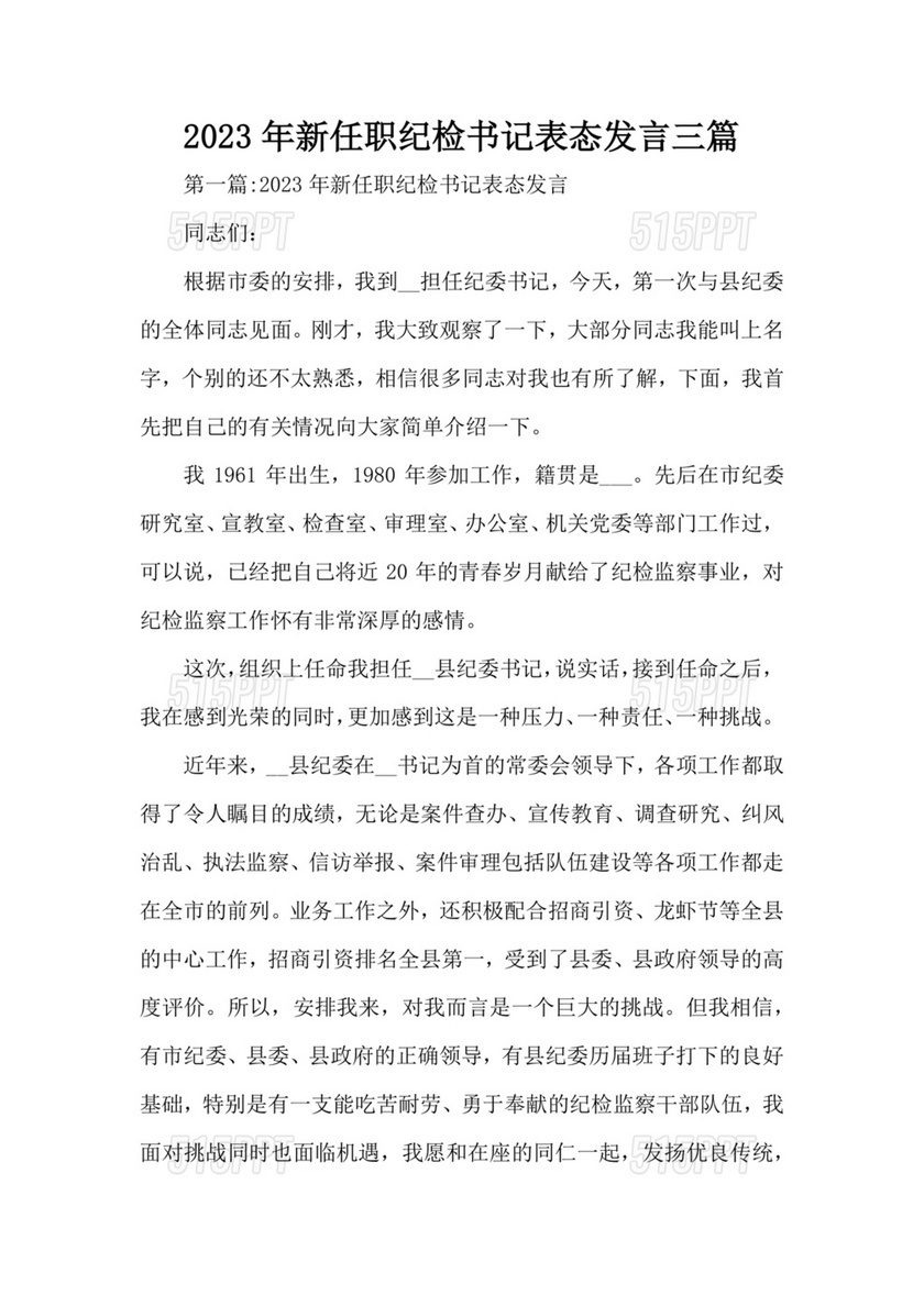 纪检任职表态发言简短