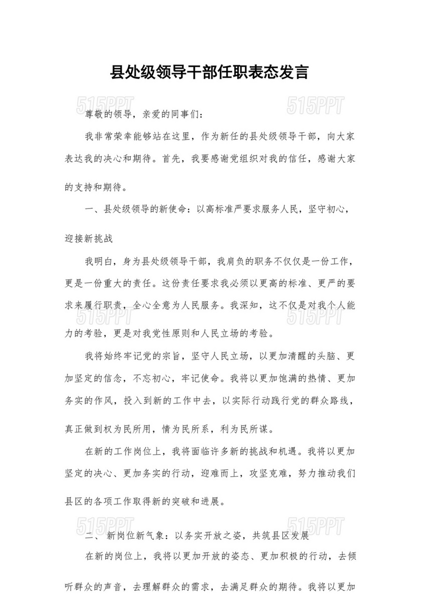 处级干部任职表态发言