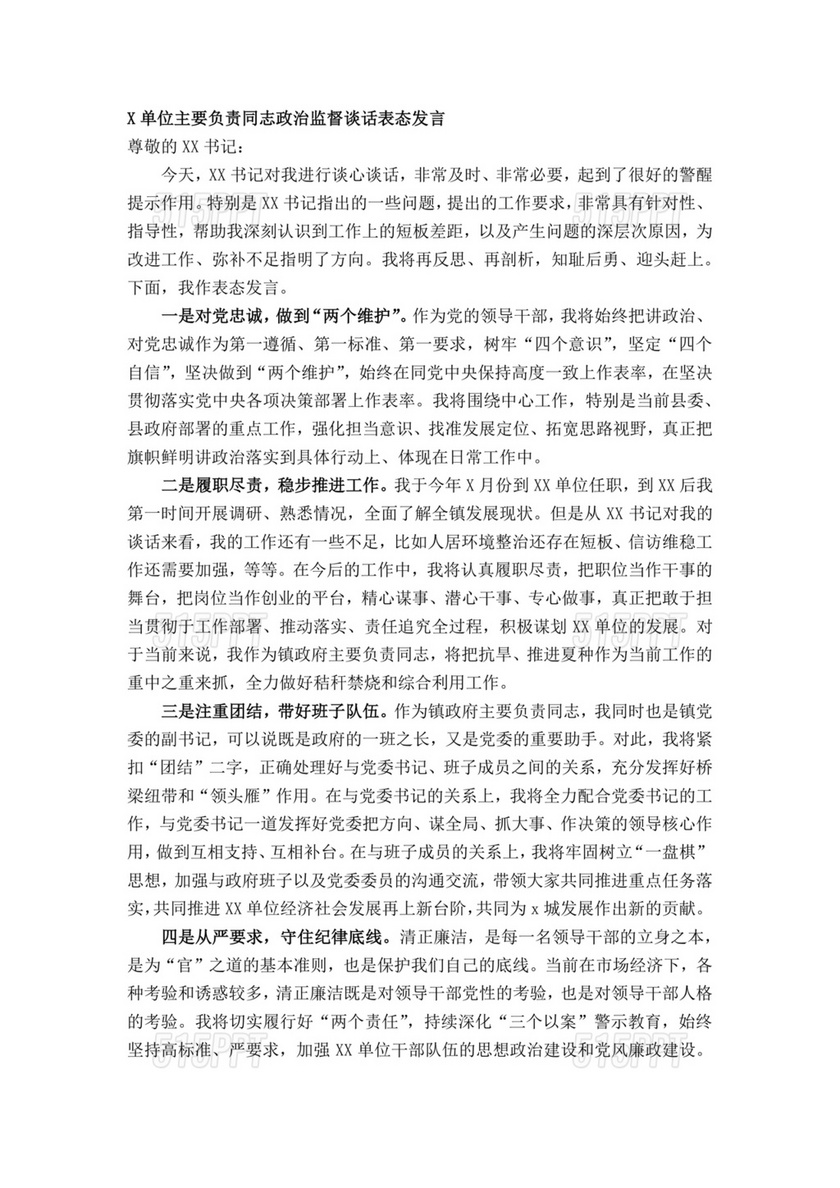 政治谈话表态发言300字