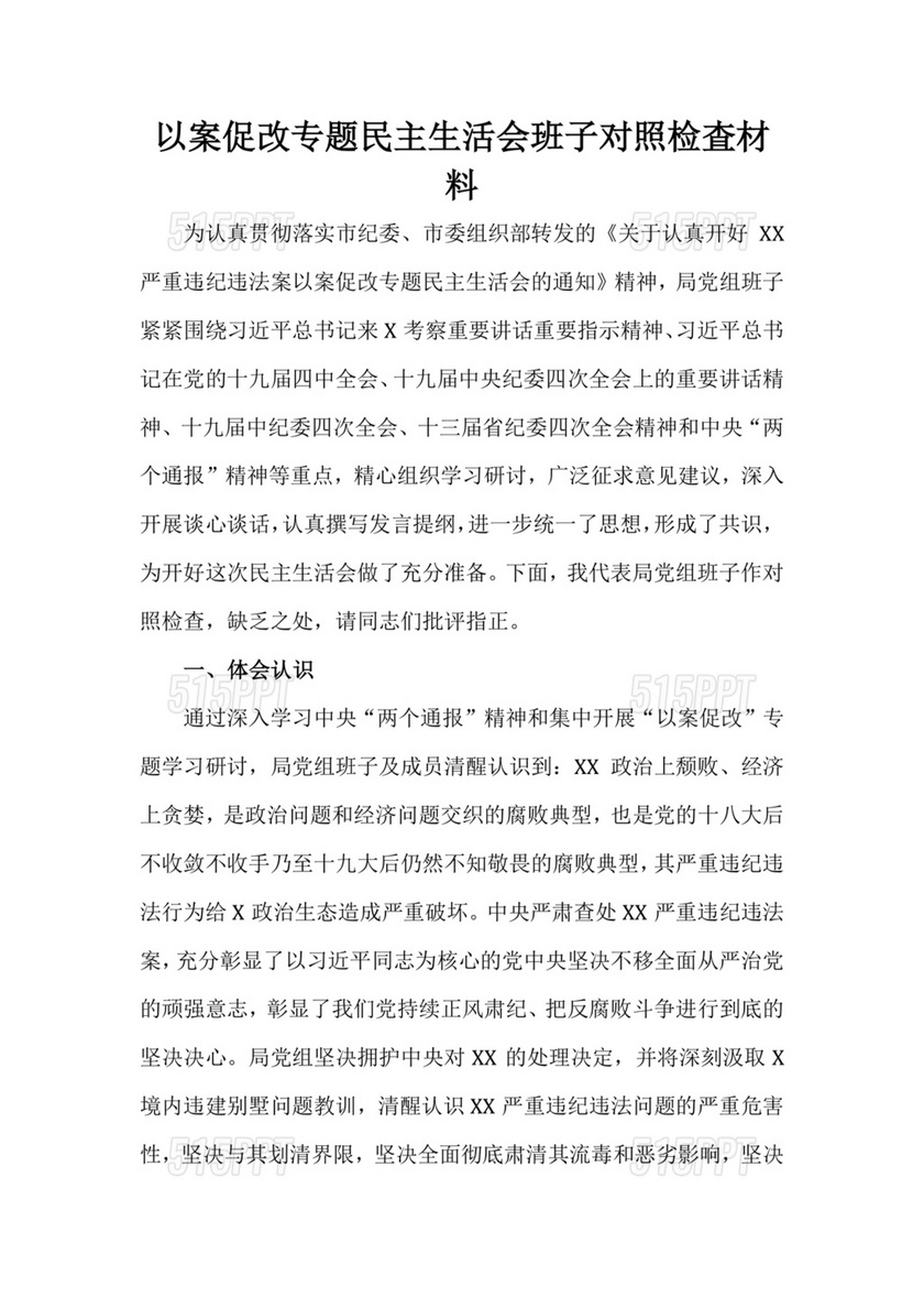 以案为戒以案促改对照检查材料