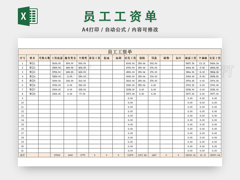 员工工资单