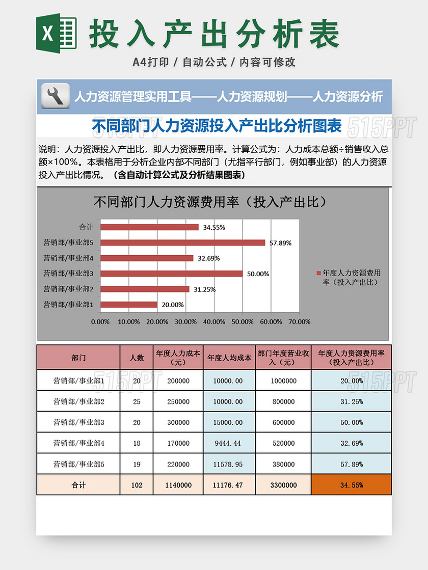 公司投入产出分析表设计