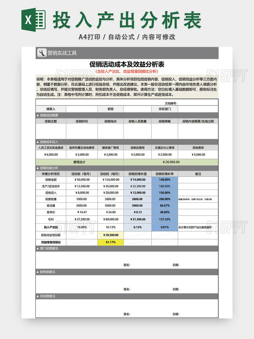 公司投入产出分析表设计