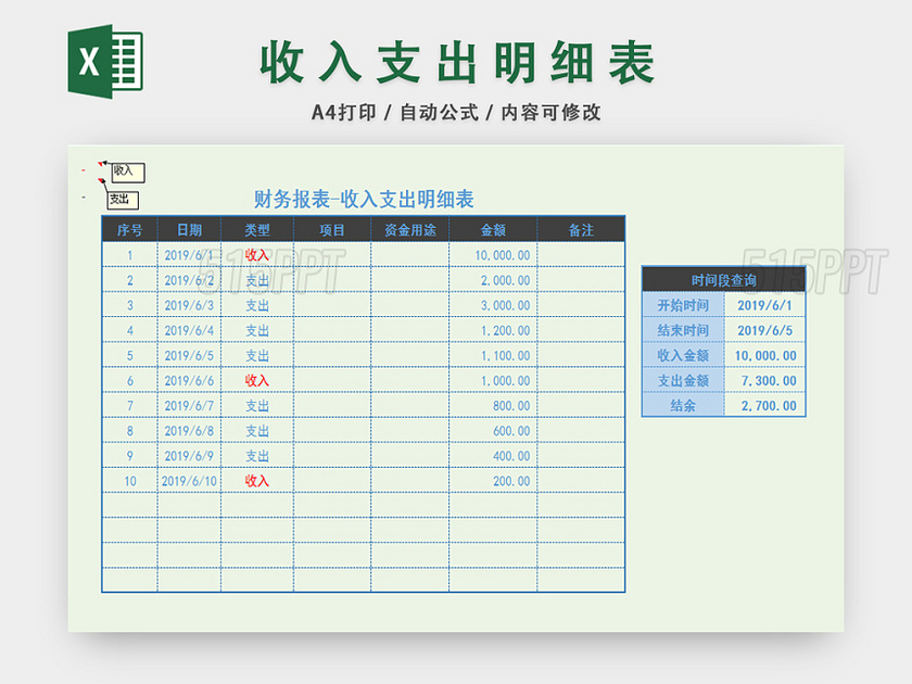 财务报表收入支出明细表