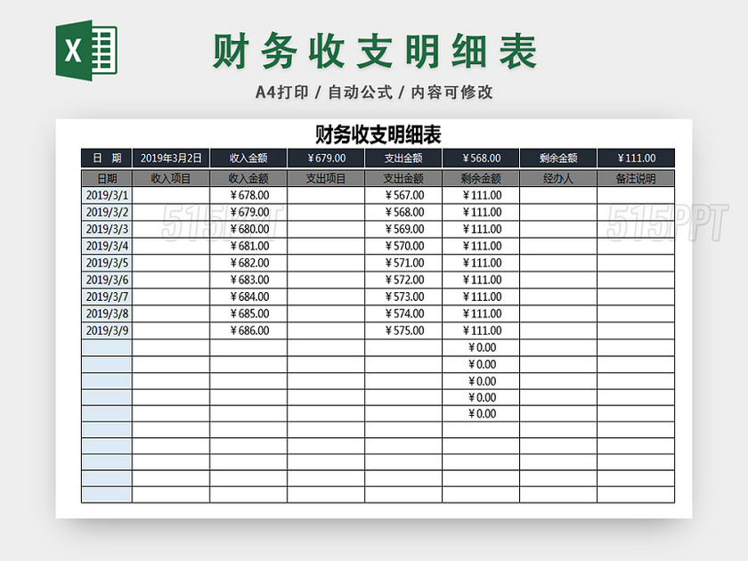 财务收支明细表