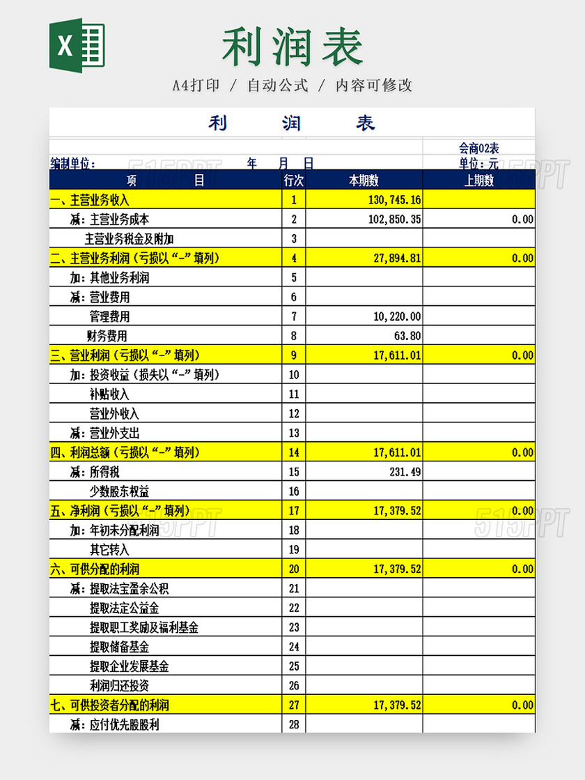 企业利润表