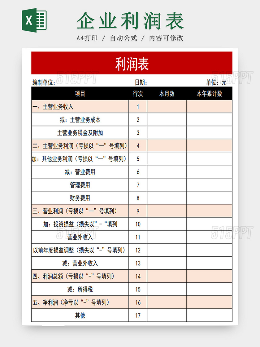 企业利润表