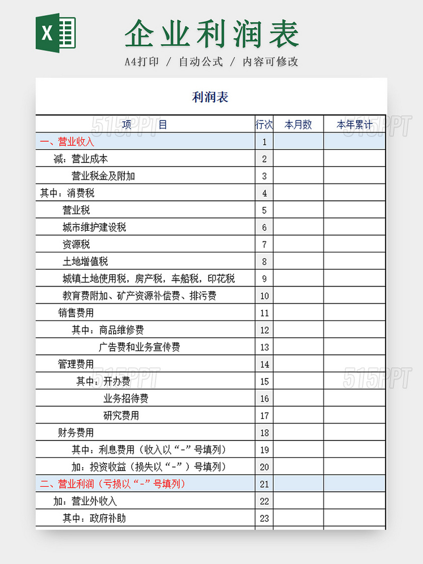 企业利润表