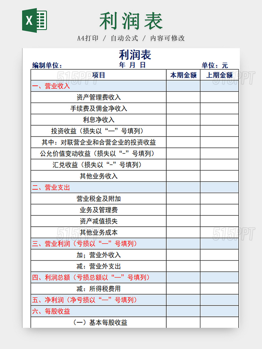 企业利润表