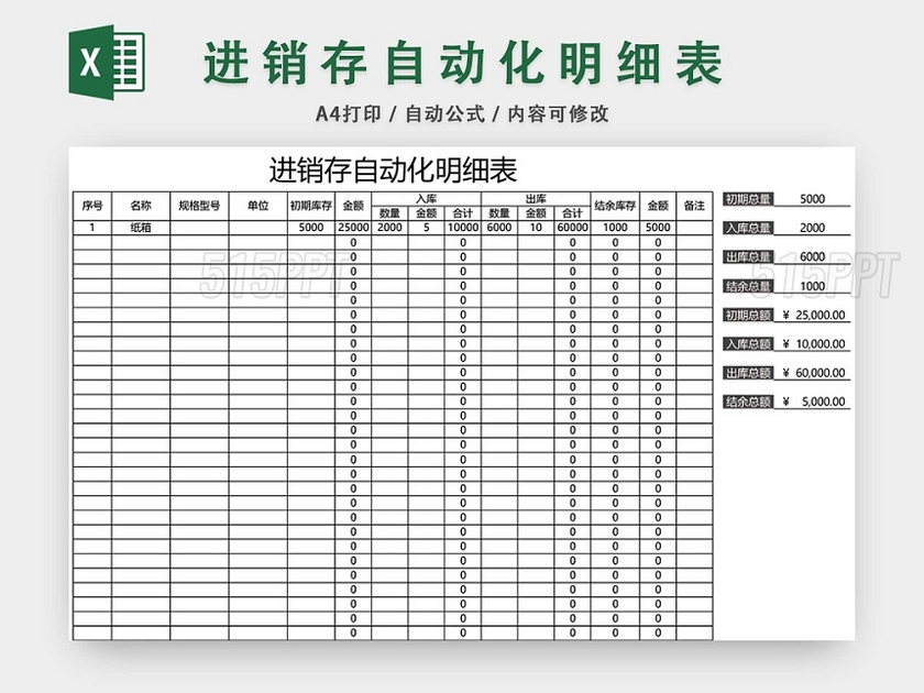 企业仓储管理进销存自动化明细表格设计