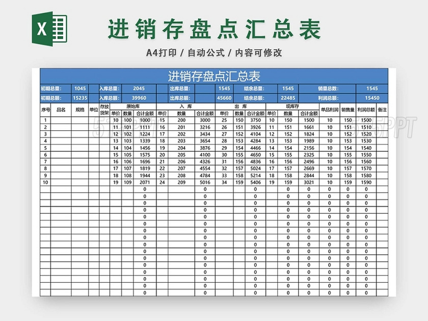 企业仓储管理进销存盘点汇总表格设计