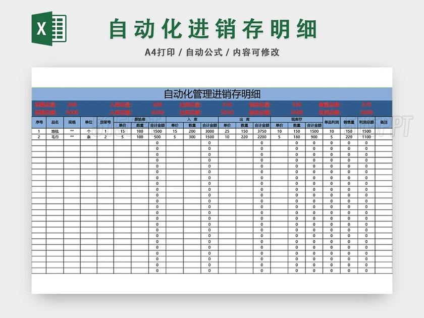 企业仓储自动化管理进销存明细表格模板