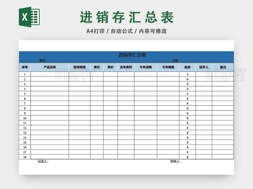 企业仓储管理进销存汇总表格模板