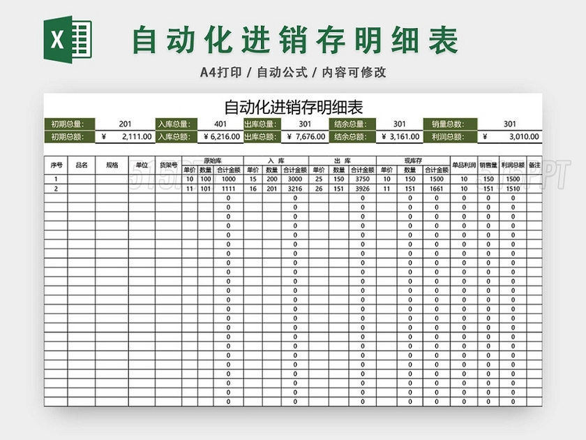 企业仓储管理自动化进销存明细表格模板