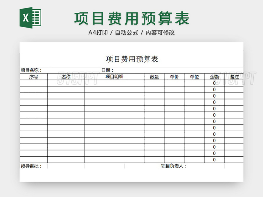 项目费用预算表