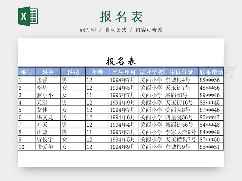 报名表报名详细报名清单报名信息汇总