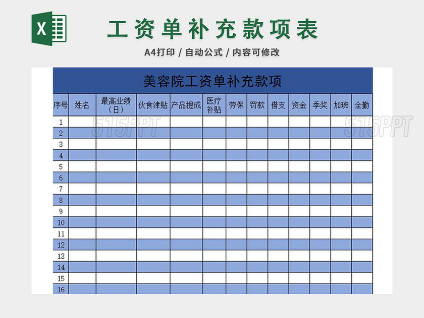 工资单补充款项表模板