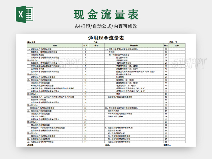 公司会计现金流量表模板