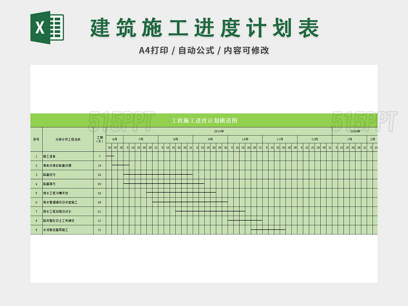 工程土建施工进度计划表excel模板
