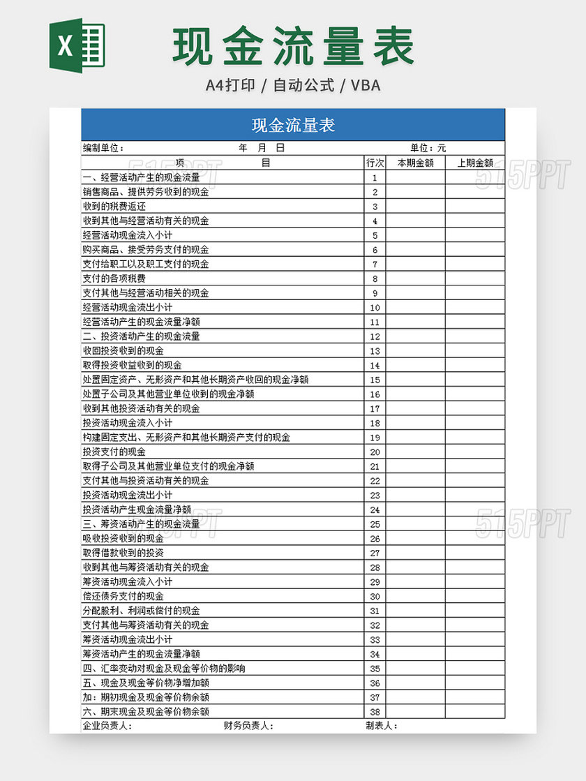 公司会计财务现金流程表