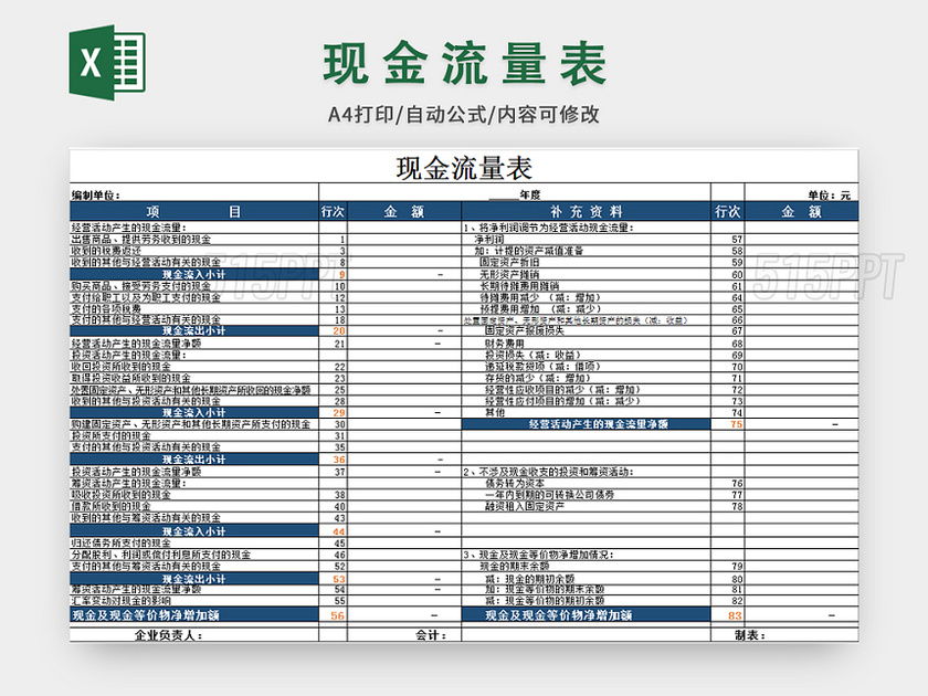 财务会计现金流量表表格模板