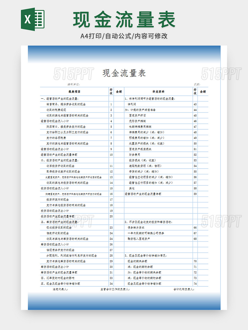 财务模板表格现金流量表