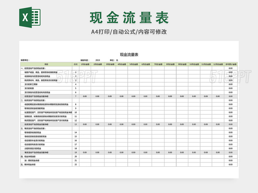 会计财务表格现金流量表