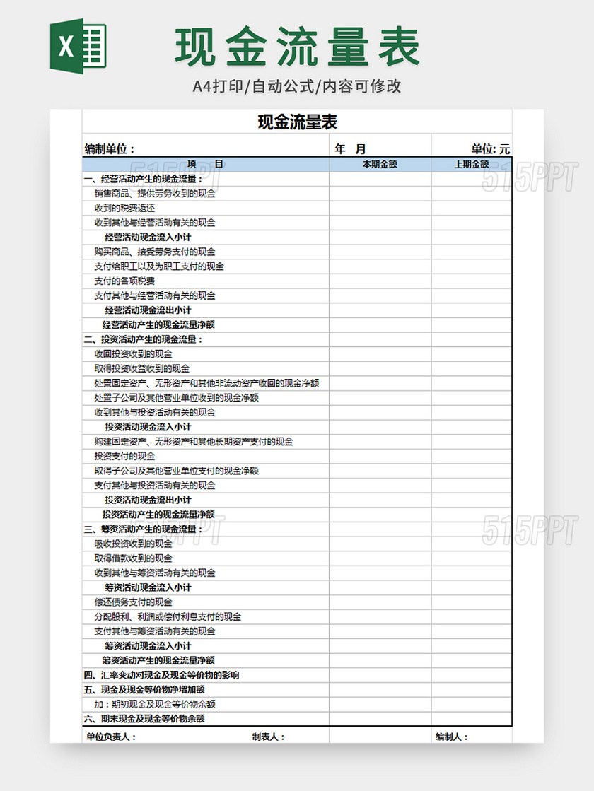 公司现金流量表模板