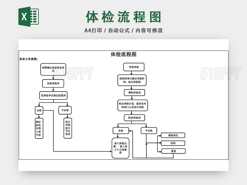 体检流程图模板EXCEL表