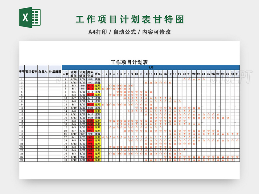 工作项目计划表模板EXCEL表