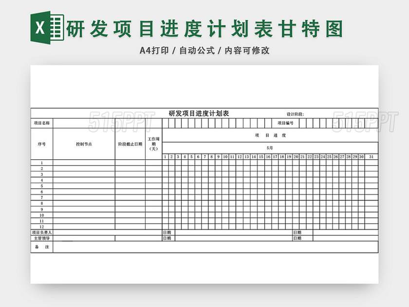 研发项目进度计划表模板EXCEL表