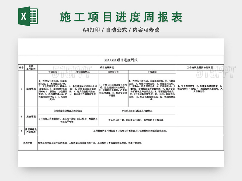 施工项目进度周报模板EXCEL表