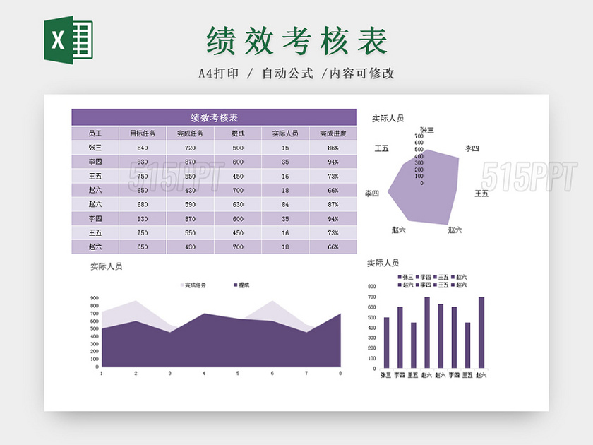 紫色绩效考核Excel表格