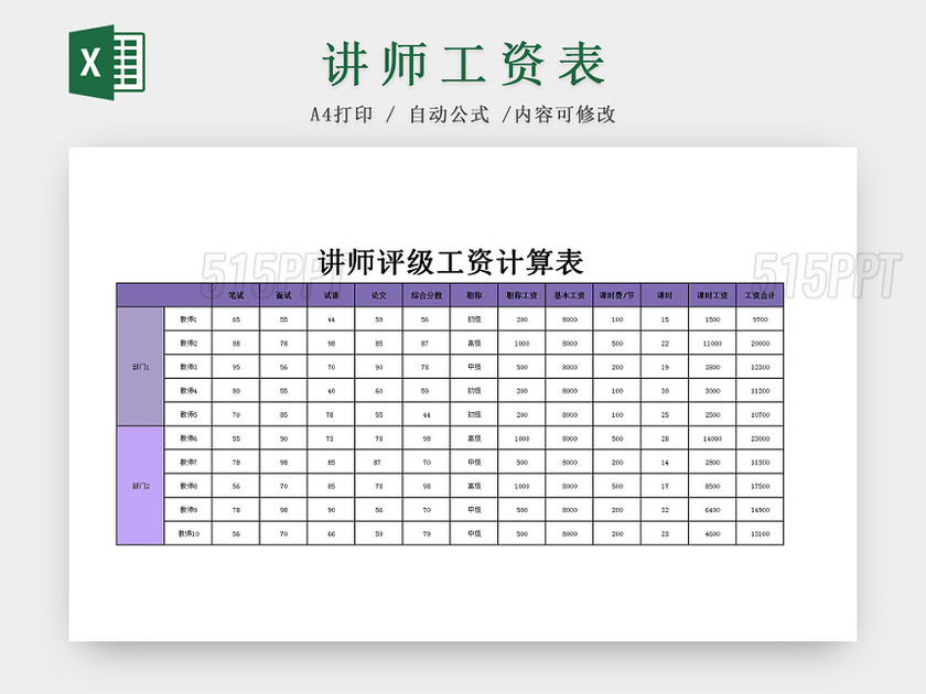 讲师评级工资计算Excel表