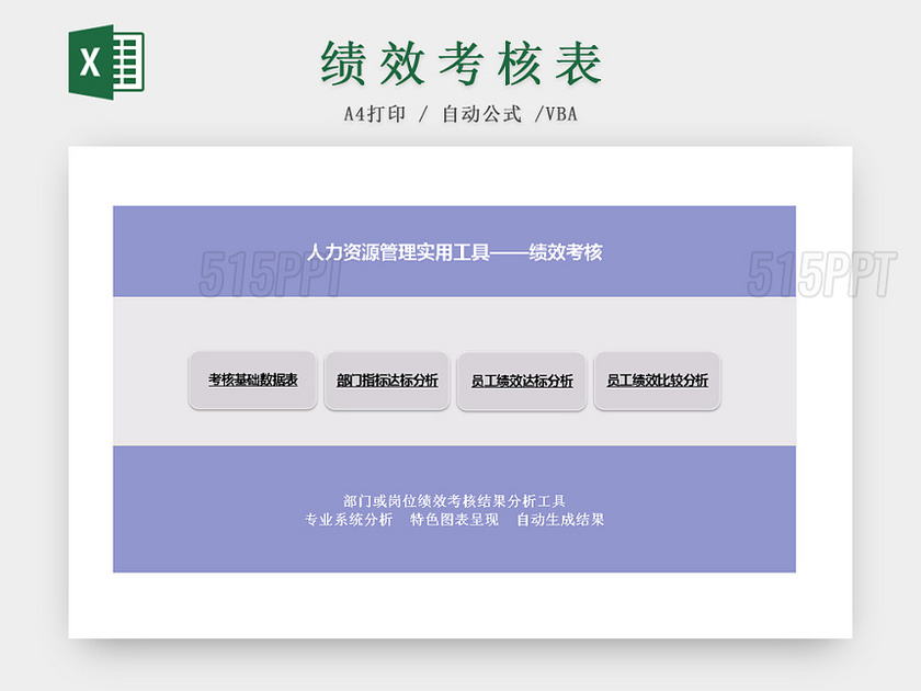 紫色部门或岗位绩效考核评定excel表格