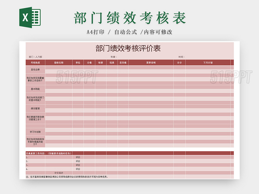 人力资源绩效考核Excel表