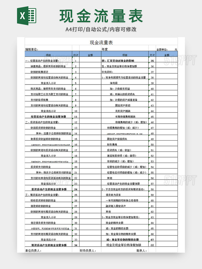 企业会计表格现金流量表表格模板