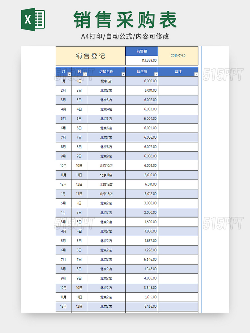 品牌连锁销售报表模板