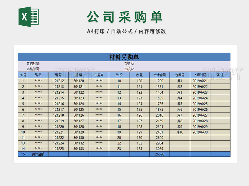 企业库房材料采购明细统计表