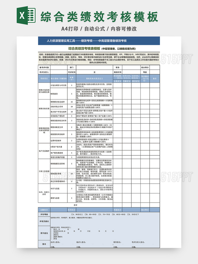 综合类绩效考核表模板EXCEL模板