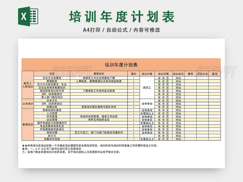 员工培训年度计划表