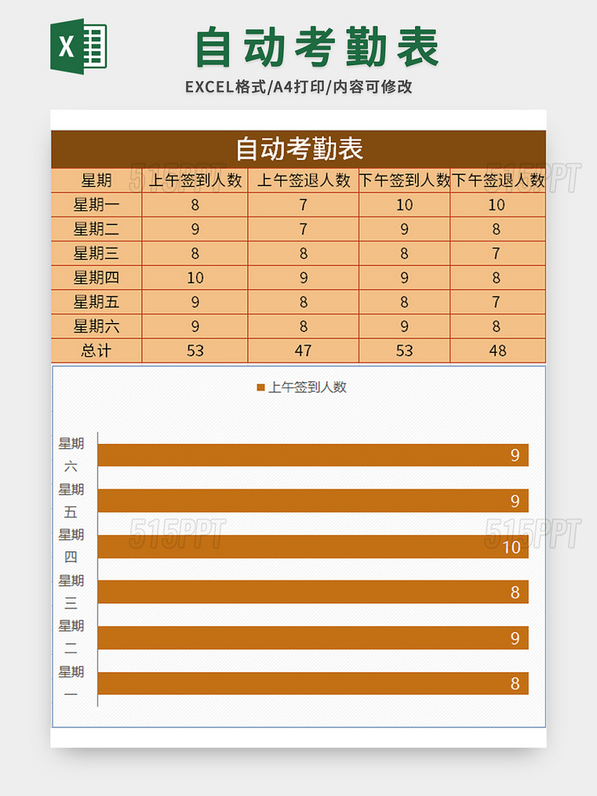 自动考勤表excel模板