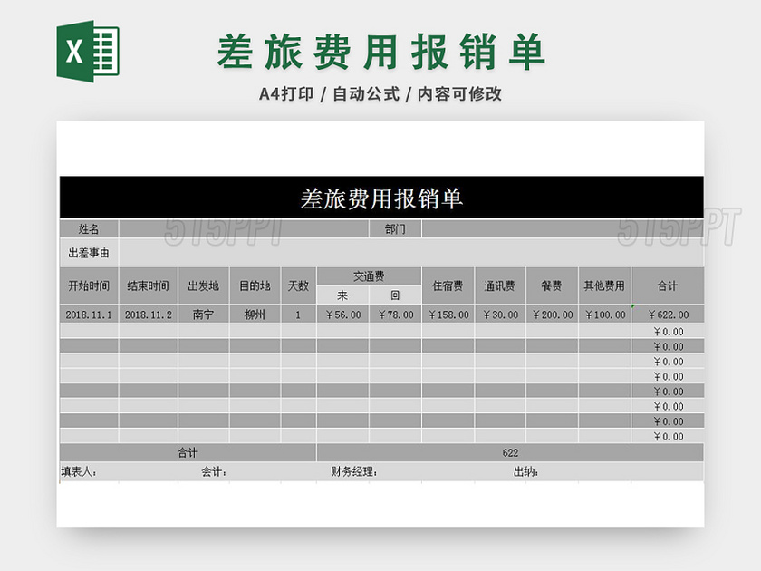 公司差旅费用报销单