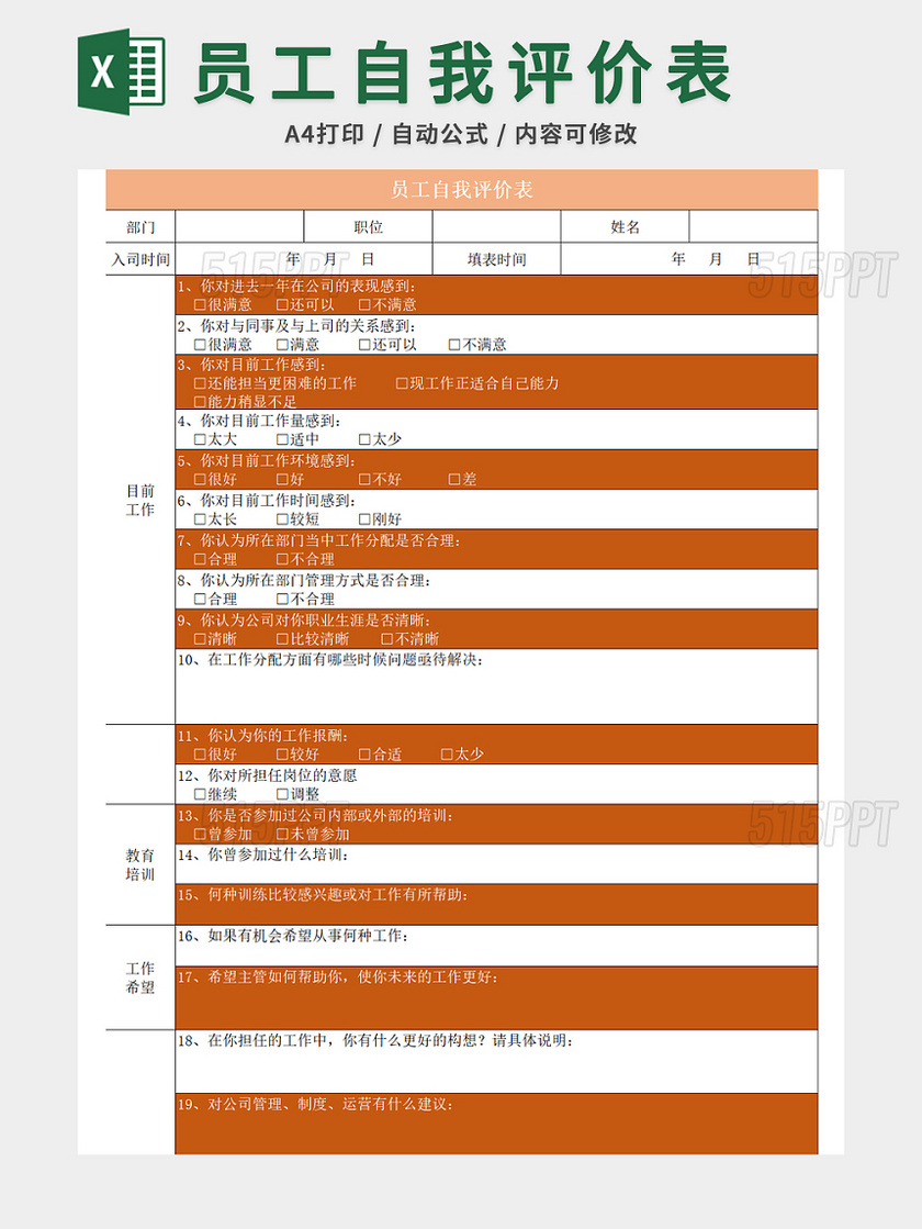 员工自我评价
