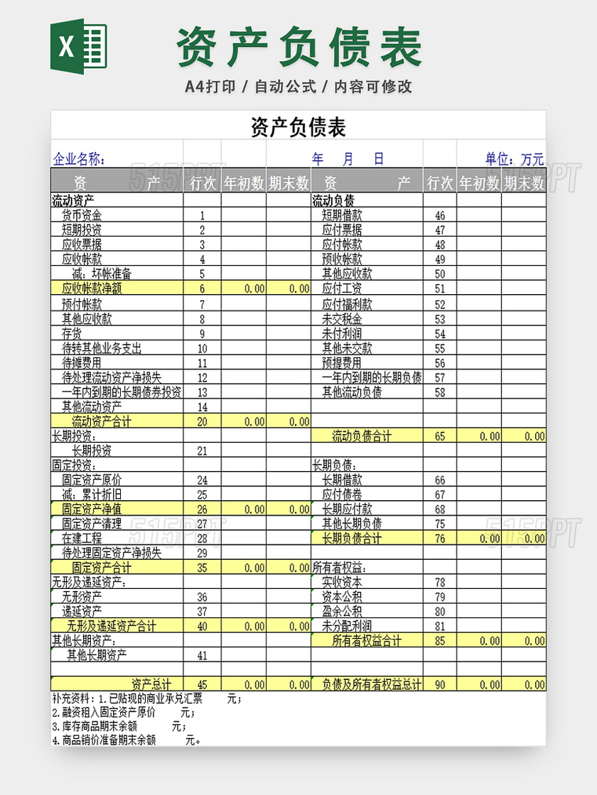 财务报表资产负债表